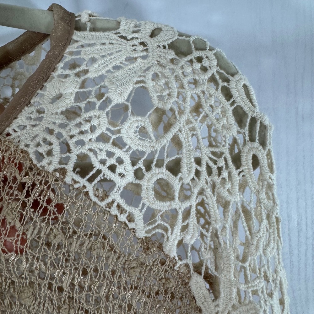 a'reve‎ Womens L Lace Long Sleeve Boho Knit Top Beige Brown Casual Pullover - Picture 3 of 12